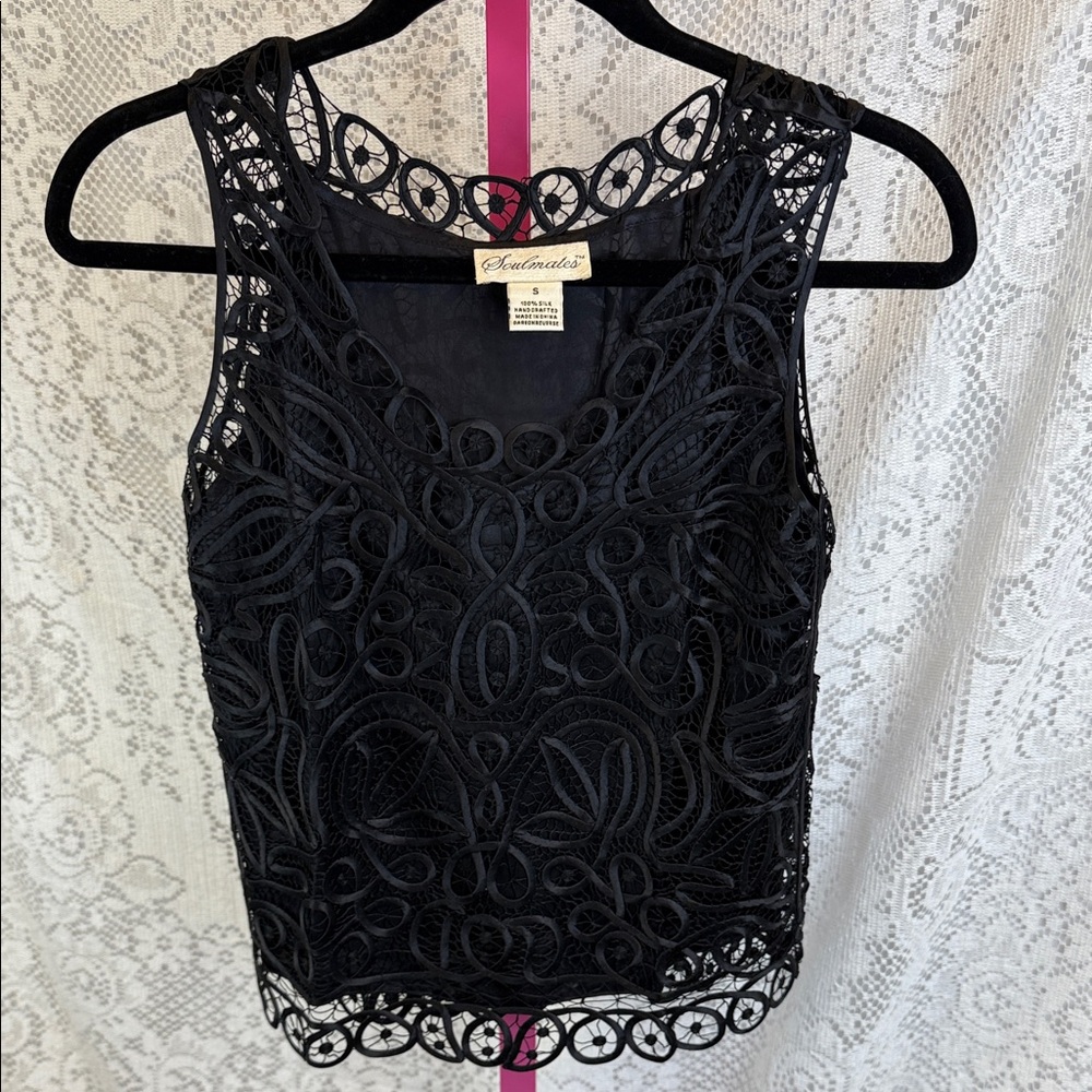 Soulmates Black Elegant Handcrafted Silk Lace Evening Tank – Size‎ S - Picture 3 of 7
